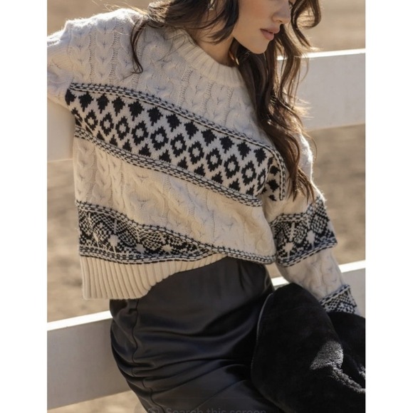 Line and Dot Montana Faire‎ Isle Oversized Cable Knit Sweater Ribbed Trim XS - Picture 1 of 12